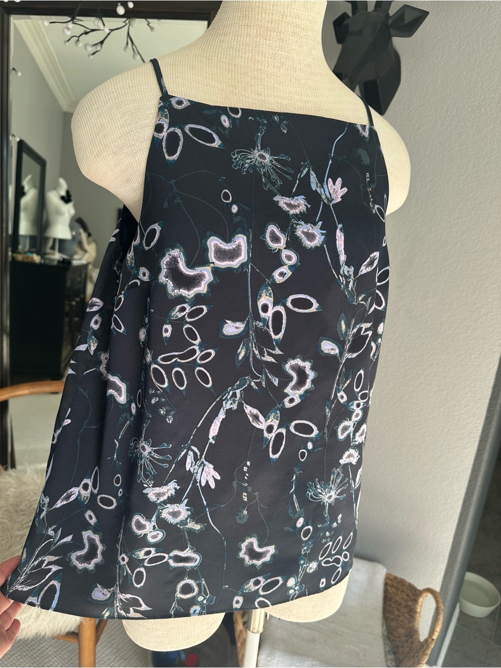 Nordstrom top with lavender print on black size medium